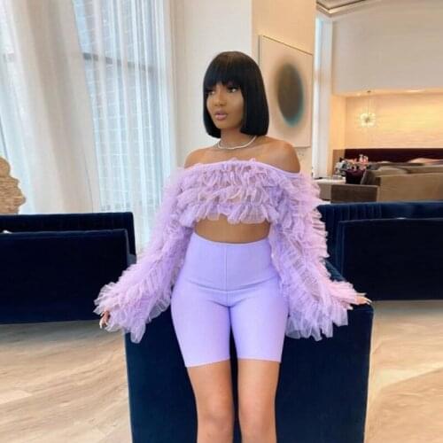 Lavender Blouse Women Tiered blusa feminina Custom Made Long Sleeves Tops Party Blouse