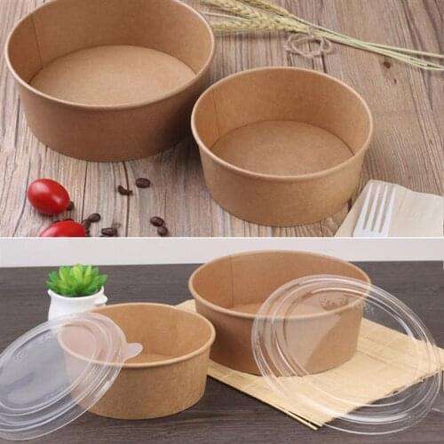 20/50pcs Disposable Kraft Paper Bowls Fruit Salad Bowl Food Packaging Containers Party Favor Take Away Paper Bowl(16oz,With Lid)