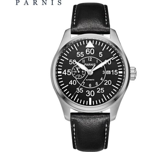 Parnis 44mm Mechanical Watches Miyota Movement Pilot Military Watch Automatic Watch Sapphire Crystal Calendar Wristwatch Men