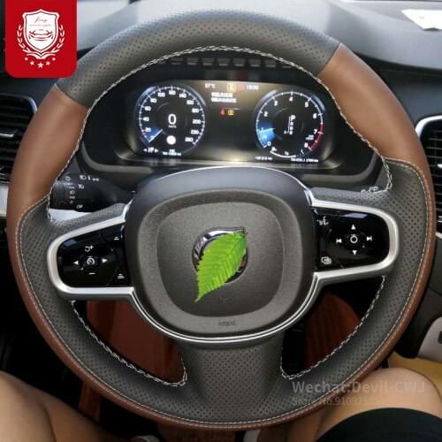 DIY hand-sewn leather suded car steering wheel cover for Volvo XC90 V90 S90 XC60 S60L V40 V60 S80L car accessories Auto parts