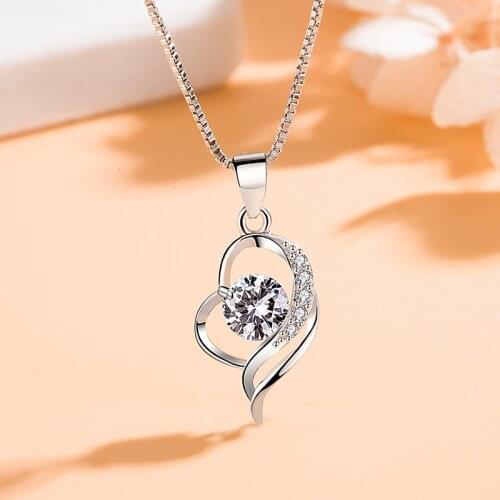 Elegant 925 Sterling Silver Women Necklace New Fashion AAA Zircon Crystal Heart Design Pendant Necklace Female Jewelry Gift 2021