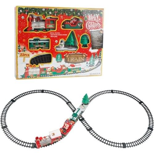 Christmas Train Set Electric Toy with Light Music Small Simulation Classic Plastic Railway Tracks Christmas Gift for Children