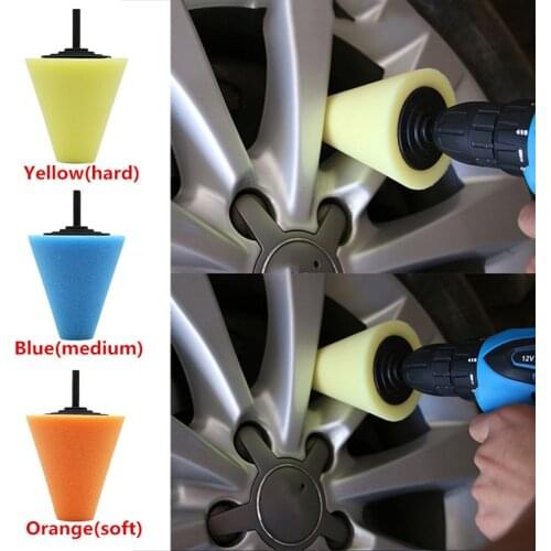 Car Burnishing Foam Sponge Power Drill Tool Polishing Sponge Pad Cone Shaped Buffing Tools Set for Car Polisher Wheel Hub