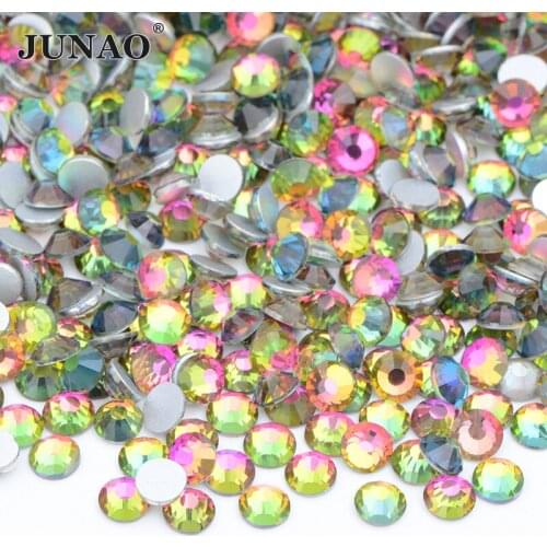 JUNAO SS 6 8 10 12 16 20 30 Rainbow Color Glitter Rhinestone Glass Flatback Crystal Diamond Round Non Hotfix Nail Art Decoration