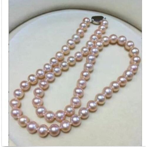 Classic AAA freshwater 9-10mm pink pearl necklace 18inch 925 sliver clasp