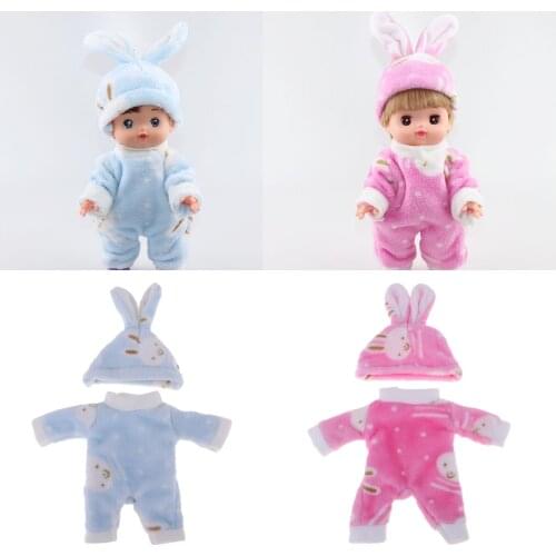 2pcs Jumpsuit with Rabbit Hat Clothes Set for 25cm Mellchan Baby or 9-11inch Reborn Doll