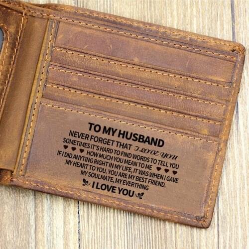 To my husband Slim Mens Leather RFID Blocking Minimalist Bifold wife to husband in Gift Box