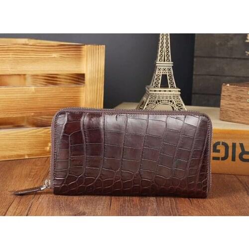 100% genuine crocodile belly skin leather men wallets purse credit bank card holder long zipper closure with inner coin pocket