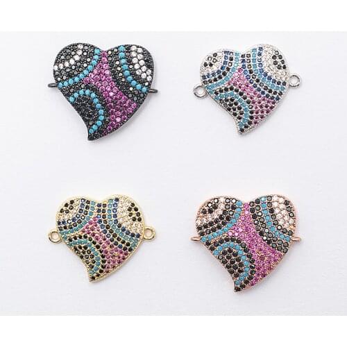 NEW Heart Brass Zirconia Jewelry Bracelet Accessories Multicolored Diy Womens Bracelet Necklace For Making Connector