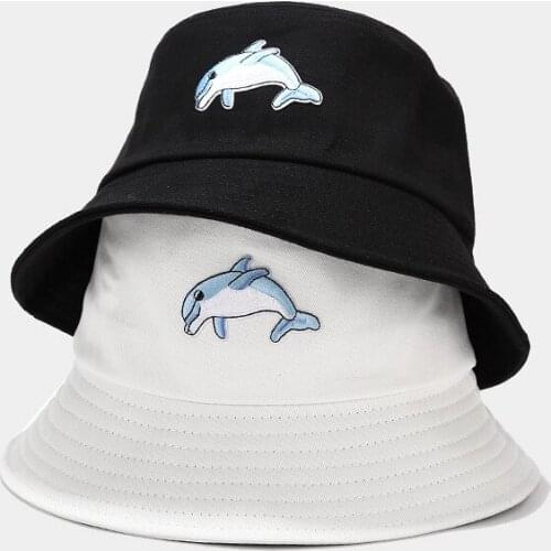 Fashion Cartoon Dolphin Bucket Hat Panama Fishing Cap Cute Dolphin Panama Homme Femme Bob Chapeau Outdoor Sun Fisherman Hat Gift