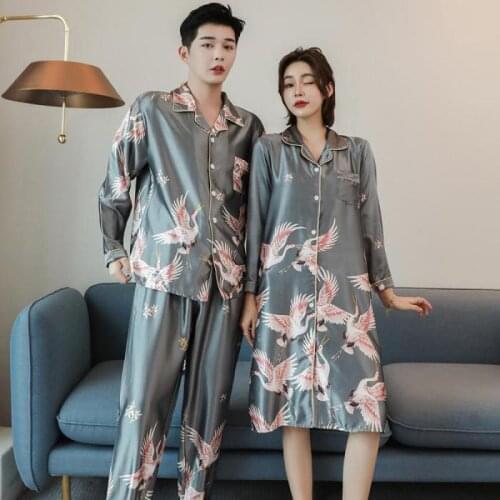 Male Pajamas Set Casual Lounge Wear Satin Sleepwear 2021 New Lovers' Nightwear Home Clothes Print Intimate Lingerie Pyjamas