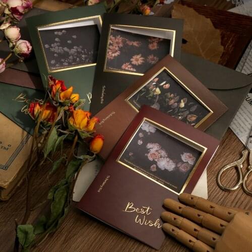 Gilding Greeting Card Set Romantic Oil Painting Series Artistic Retro Creative Envelope High-End Message Blank Small Card In
