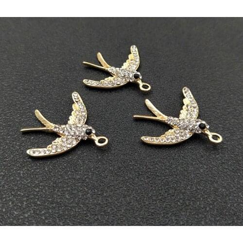 5 Pcs/Lot New Pearl Swallow Rhinestone Buttons Alloy Accessories Necklace Handmade Cartoon Childrens Hair Pendant Full Diamond