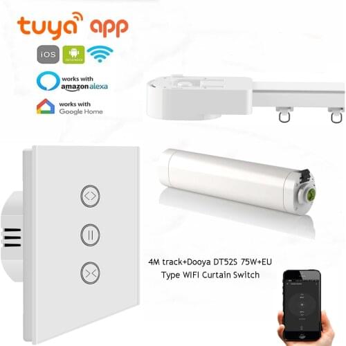 Tuya App Curtain Rod Automation System,Dooya DT52S 75W+4M or Less Track+EU Type WIFI Curtain Switch,Support Alexa/Google Home