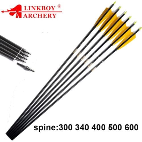 Linkboy Archery Carbon Arrows Spine300 -800 ID6.2mm 5inch Turkey feather Compound Traditional Bow Hunting 12pcs