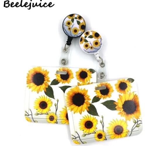 Sunflowers Flowers Horizontal Credit Card Holder Lanyard Women Men Kid Student Retractable Badge ID Bus Clips Card Badge Holder