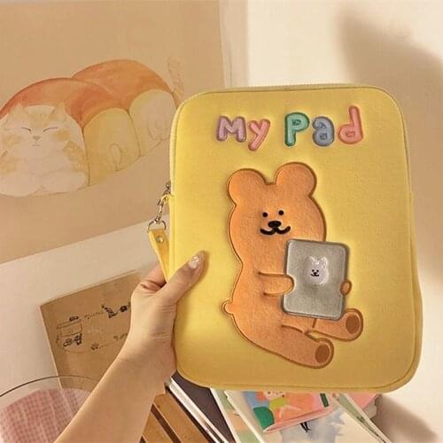 Tablet Bag for iPad Protection Bag Cartoon Cute Embroidery 10 10.8 11 13 Pad Storage Sleeve Ins Bear Pattern Cute Case for Ipad