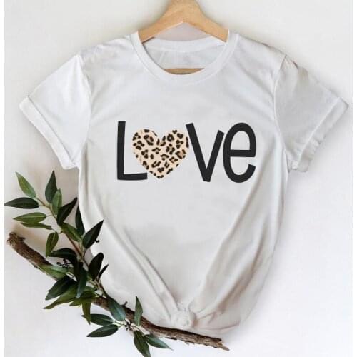 T-shirts Women 2021 Leopard Love Valentine Cute 90s Fashion Clothes Printing Graphic Tshirt Top Lady Print Female Tee T-Shirt
