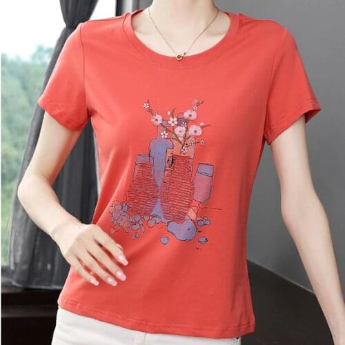 Embroidery T-Shirt Cotton Chinese Style Cartoon Plus Size Tshirt Summer Short Sleeve T Shirt Women 2021 Tees Ladies Tops Femme