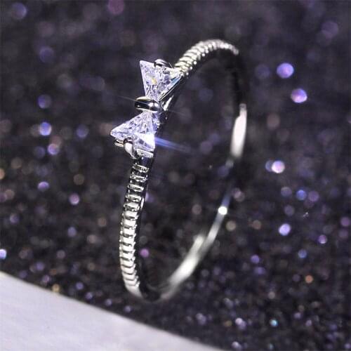 Women Ring Silver Plated Bow Knot Couple Wedding Ring Fashion Simple Cubic Zirconia Ring Give Girlfriend Birthday Gift Jewelry