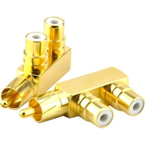 1PC Gold Plated Copper 1 RCA Male to 2 RCA Female AV Audio Video Adapter Plug Splitter Converter Connector