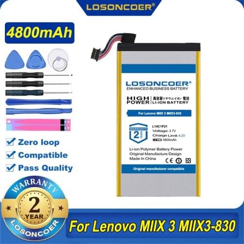 100% Original LOSONCOER 4800mAh L14C1P21 Battery For Lenovo MIIX 3 MIIX3-830 Series