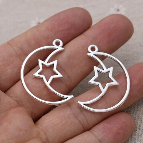 20pcs Tibetan Silver Plated Moon Star Charms Pendants for Jewelry Making Bracelet Necklace DIY Accessories Craft 37x26mm
