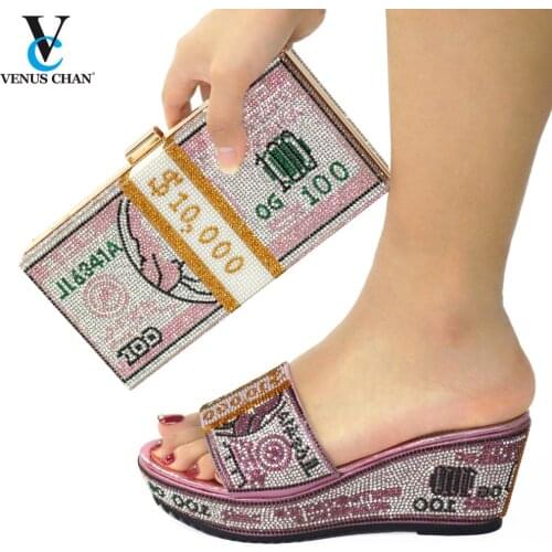 2021 Italian Design Pink Color Elegant Nigerian Women Shoes and Bag for Party