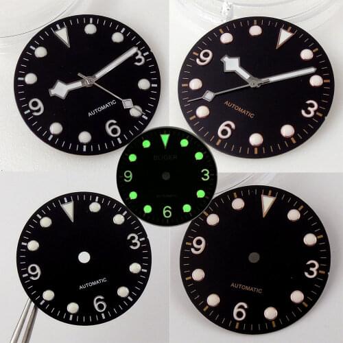29.2mm Watch Dial Snowflake Watch Hands Spare Parts Fit For NH35 NH35A Movement Green Lume Black Dial 4 Styles
