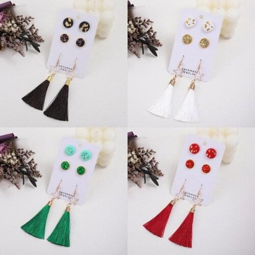 3 Pairs/Set Mixed Gold Color Foil Polymer Clay Disc Glitter Leather Dot Star Tassel Earrings for Women 2021 New Christmas Gifts