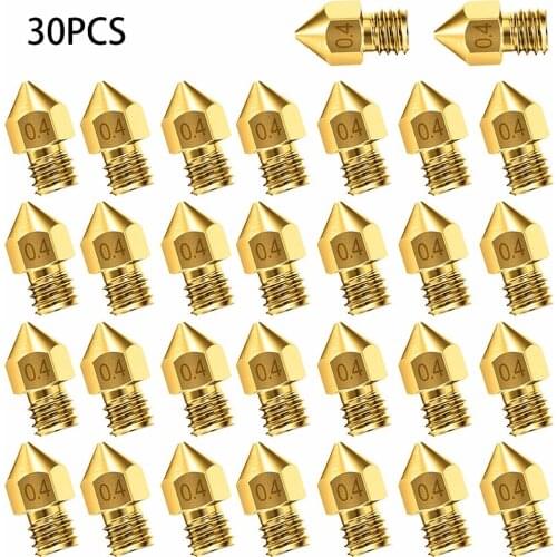 30Pcs 3D Printer Nozzle Accessory MK8 0.4mm For CR-10 For Ender 3 For Anet A8 for Creality CR-10 CR-10S S4 S5 for 3D printer 9
