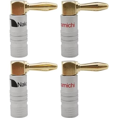 4Pcs Gold-Plated 4mm Banana Plug Right Angle Audio Jack Speaker Plug Adapter Banana Wire Cable Connector with Screw Lock
