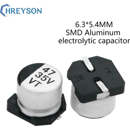 50Pcs 6.3*5.4 SMD Aluminum Electrolytic Capacitor Kit 10V 16V 25V 50V 100V 35V 47UF 2.2UF 3.3UF 4.7UF Full Values Assorted Sets