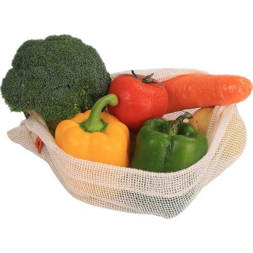 6PCS Natural Organic Shopping Cotton Mesh Bag Fruit And Vegetable Food Bags Drawstring Reusable Shopper Shop Supermarket Pack