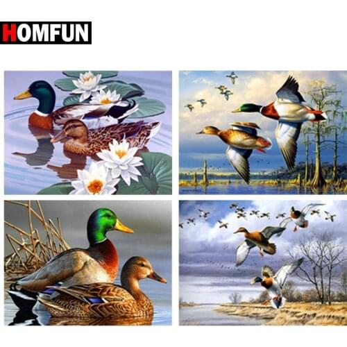 HOMFUN Diamond painting "Flower duck landscape" Full Square/Round Drill Wall Decor Inlaid Resin Embroidery Craft Cross stitch