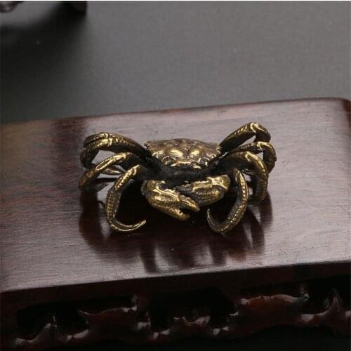 Antique Bronze Crab Statue Tea Pet Ornament Pure Copper Solid Animal Miniature Figurine Vintage Fish Tank Decoration Accessories