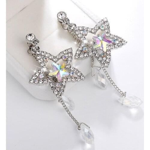Bling Hollow Love Heart Star Earrings For Women Long Rhinestone Pendant Drop Earrings Fashion Jewelry