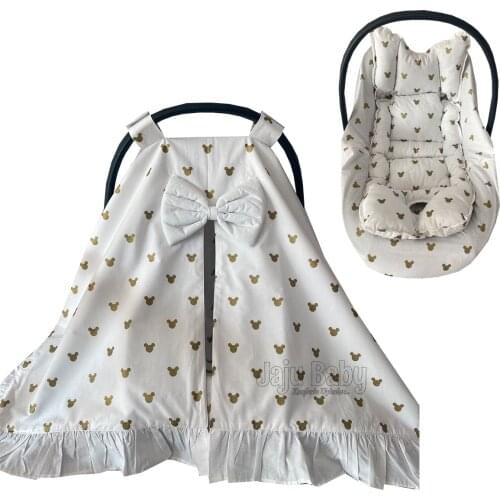 Jaju Baby Handmade, Gold Poplin Fabric Stroller Cover, Bed Sheet and Stroller Cushion