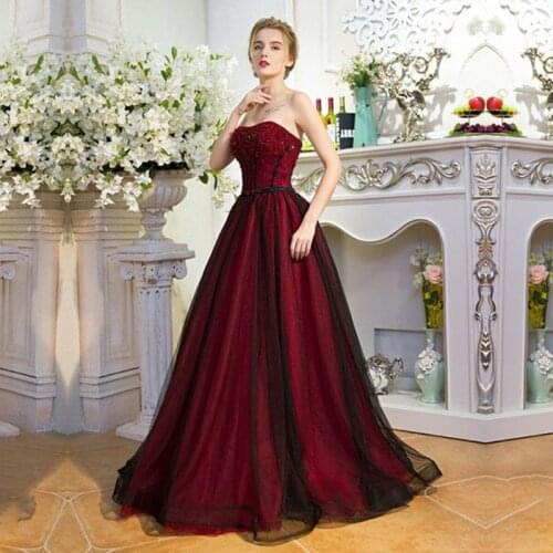 Black And Red Gothic A-line Wedding Dresses 2020 Strapless Sparkly Beading Vintage Colorful Wedding Gowns bridal dress 2020