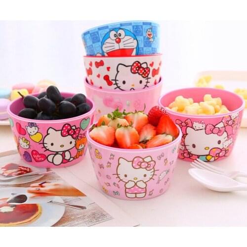 Children Rice Bowl Sanrio Mymelody Mickey Kitty Anti-Fall Kawaii Cartoon Shape Tableware Snacks Fruit Plate Child Tableware
