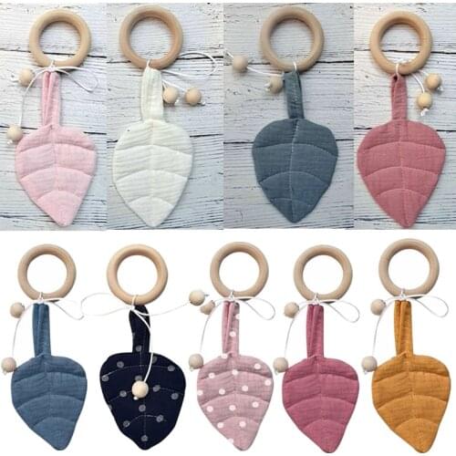 Baby Wooden Teether Ring DIY Leaf Shape Chewing Teething Nursing Soother Infant Molar Play Toys