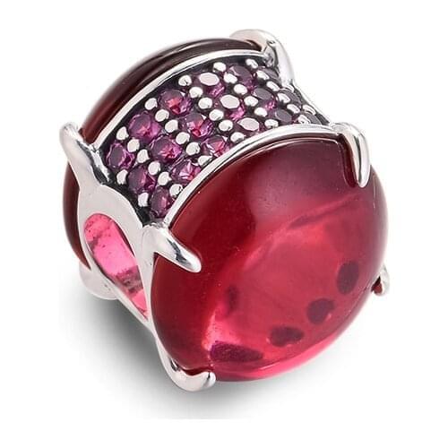 DIY Fits for Pandora Charms Bracelets Fuchsia Rose Oval Cabochon Beads 100% 925 Sterling-Silver-Jewelry Free Shipping