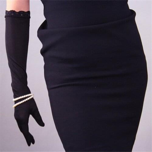 Natural Silk 50cm Long Gloves Elastic Silkworm Silk Sunscreen Long Section Lace Black Touchscreen Womens Gloves WZS03