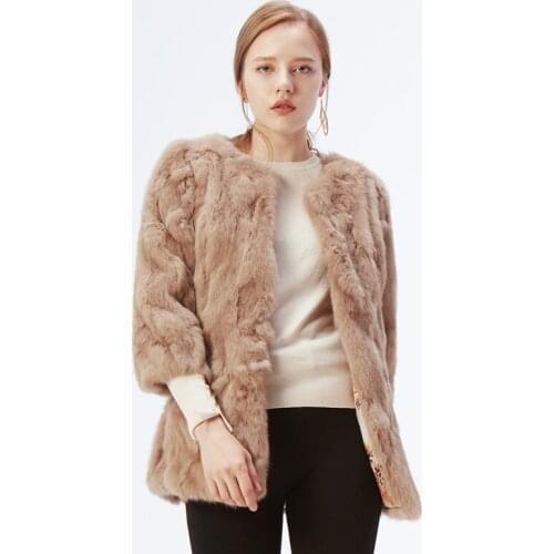 Ethel Anderson Winter Women Real Rabbit Fur Coat O-Neck Thick Warm Long Pelt Fur Jacket Ladies Luxury Natural Rabbit Fur Outwear