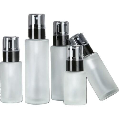 20ml 30ml 40ml 50ml 60ml 80ml 100ml Beauty Spray Lotion Pump Glass Emulsion Bottle Black Plastic Cap Cosmetic Containers Bottles