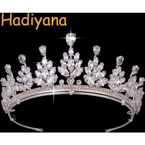 Hadiyana Amazing Design AAA Luxury CZ Bridal Tiaras Water Drop Flower Fashion Womens Jewelry Cute Princess Wedding Crown BC4383