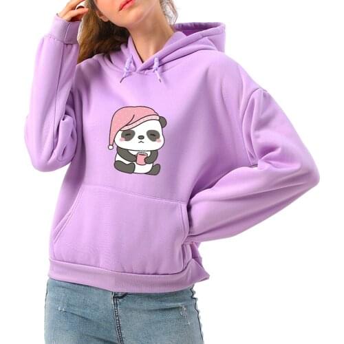 Panda Print Hoodies Oversized Women Kangaroo Pocket Sweatshirts Hooded Harajuku Kawaii Winter Korean Pullovers Women Sweatshirt