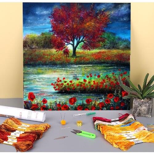 Natural Scenery Memories Printed Canvas 11CT Cross Stitch Full Kit DIY Embroidery DMC Threads Craft Painting Promotions