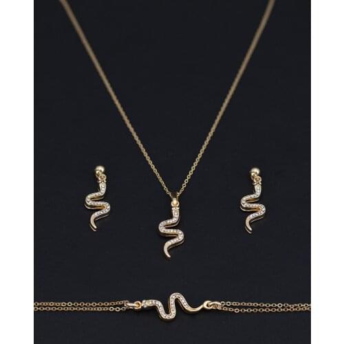 2021 New Season Hot Sale Women Snake Necklace Earrings Bracelet Set Of 3 Gold Color Elegant and Modern Jewelry Accessory