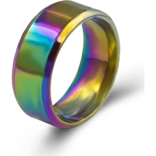 Colorful Stainless Steel Rings Men Jewelry Width 8mm Bohemian Simple Midi Vintage Rings anillos